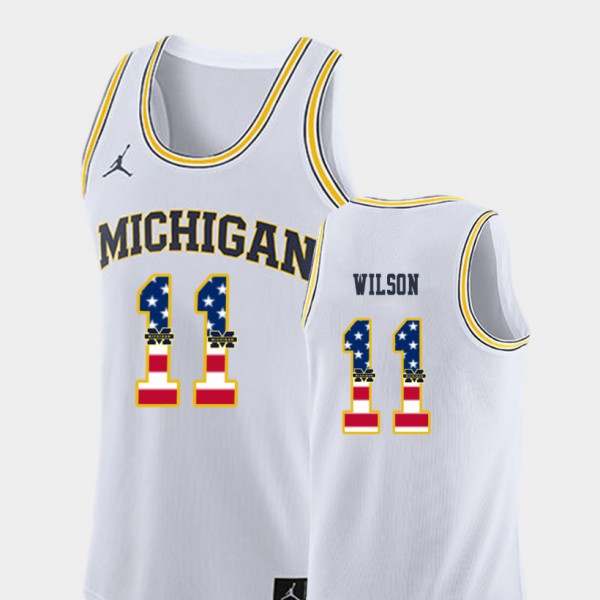 University of Michigan #11 Men's Luke Wilson Jersey White Official College Basketball USA Flag